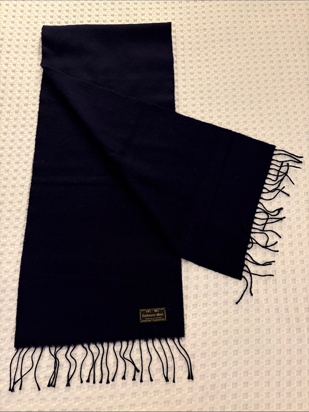Navy Men’s or Women’s Cashmere-Blend Preppy Fringe Scarf